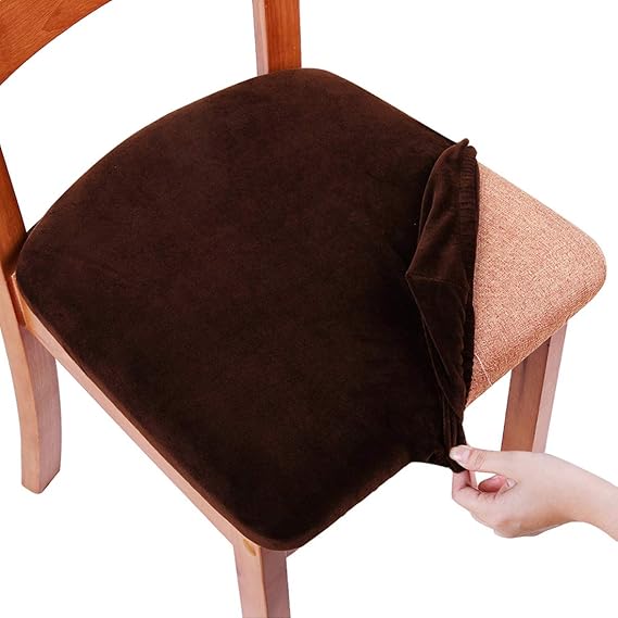 Modern Velvet Dining Chair Seat Cover - Brown