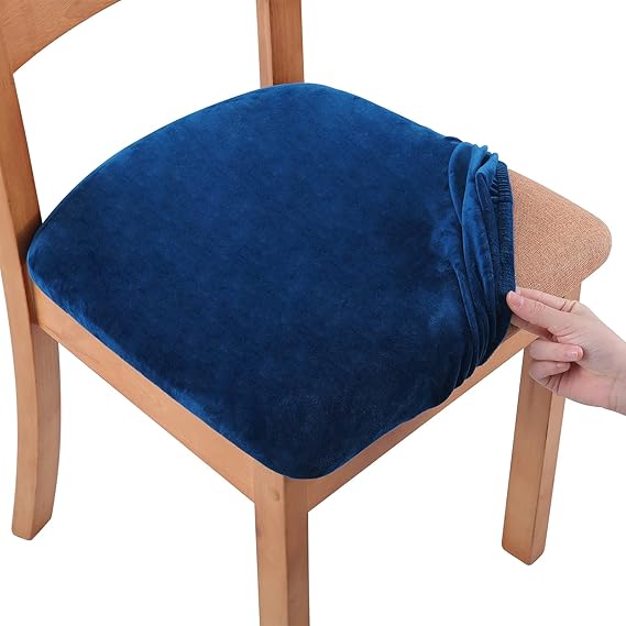 Modern Velvet Dining Chair Seat Cover - Navy Blue