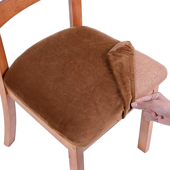 Modern Velvet Dining Chair Seat Cover - Camel