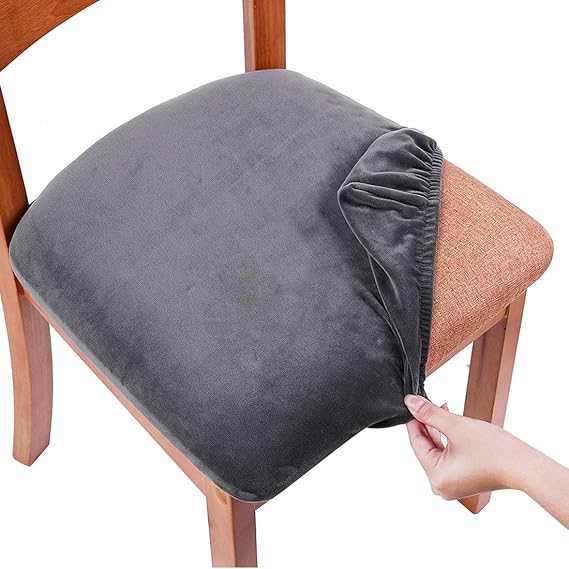 Modern Velvet Dining Chair Seat Cover - Grey