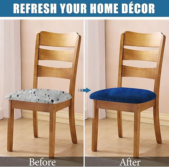 Modern Velvet Dining Chair Seat Cover - Navy Blue