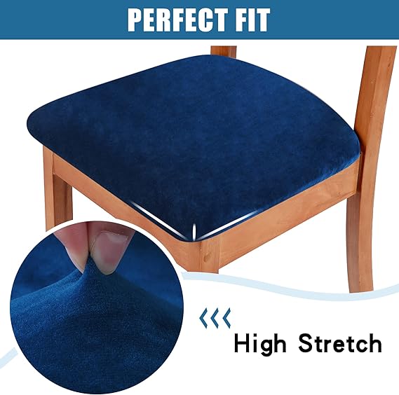 Modern Velvet Dining Chair Seat Cover - Navy Blue