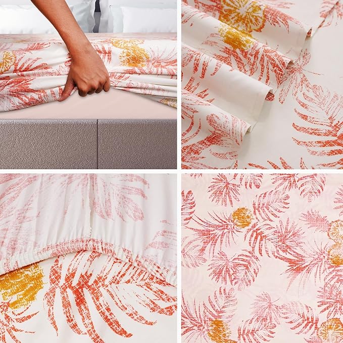 Peachy Floral Printed Fitted Sheet