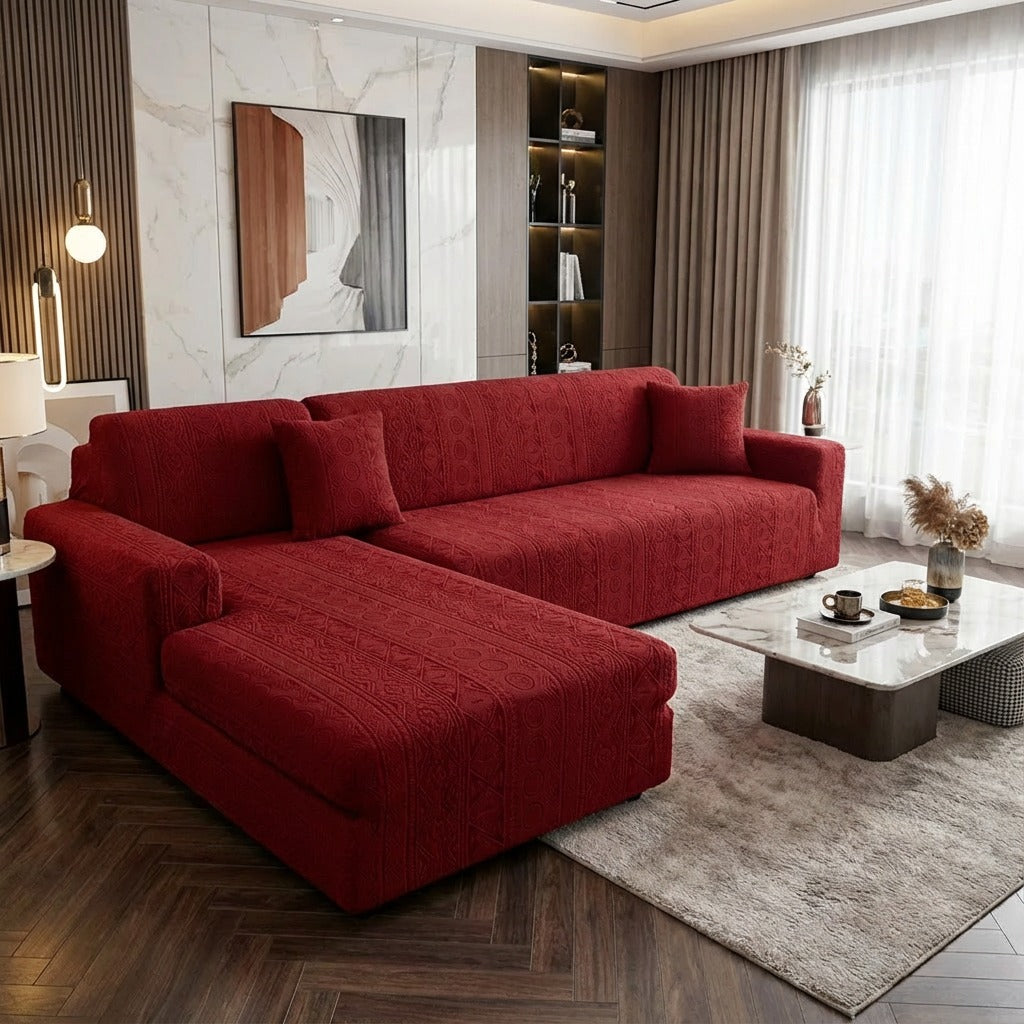 Bohemian L Shape Sofa Cover Maroon