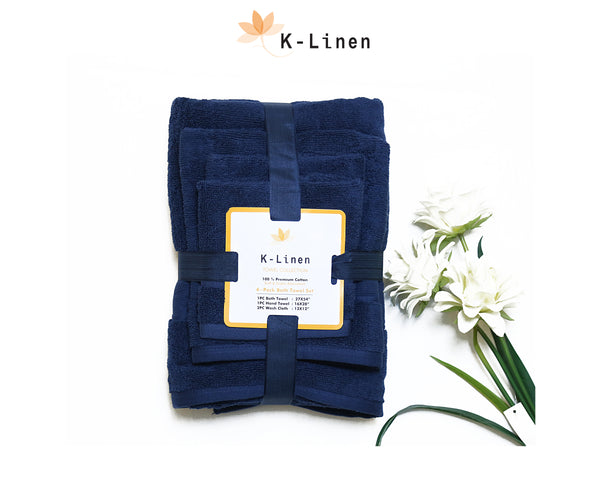 K-Linen Towel Set 4 Pcs - Navy Blue