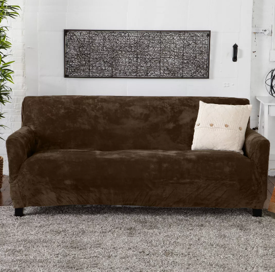 Modern Velvet Plush Sofa Cover - Brown