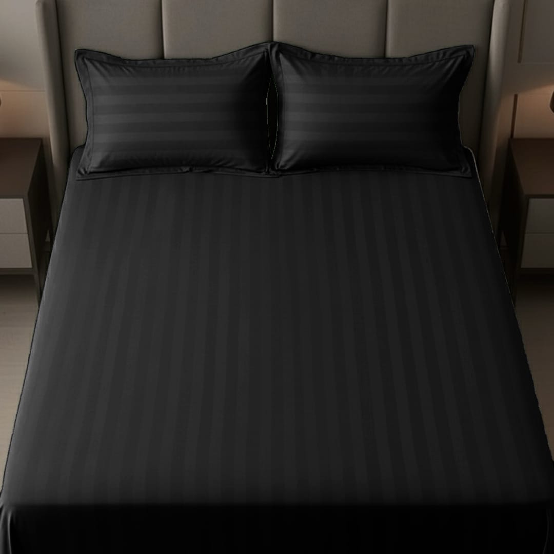 Cotton Sateen Stripe Bed Sheet 3 Pcs Black