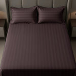 Cotton Sateen Stripe Bed Sheet 3 Pcs Brown