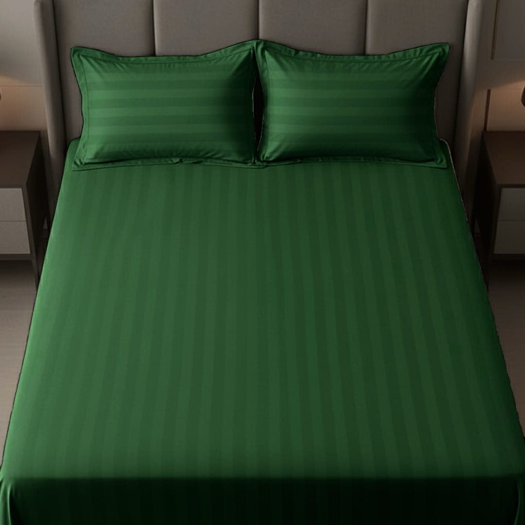 Cotton Sateen Stripe Bed Sheet 3 Pcs Green