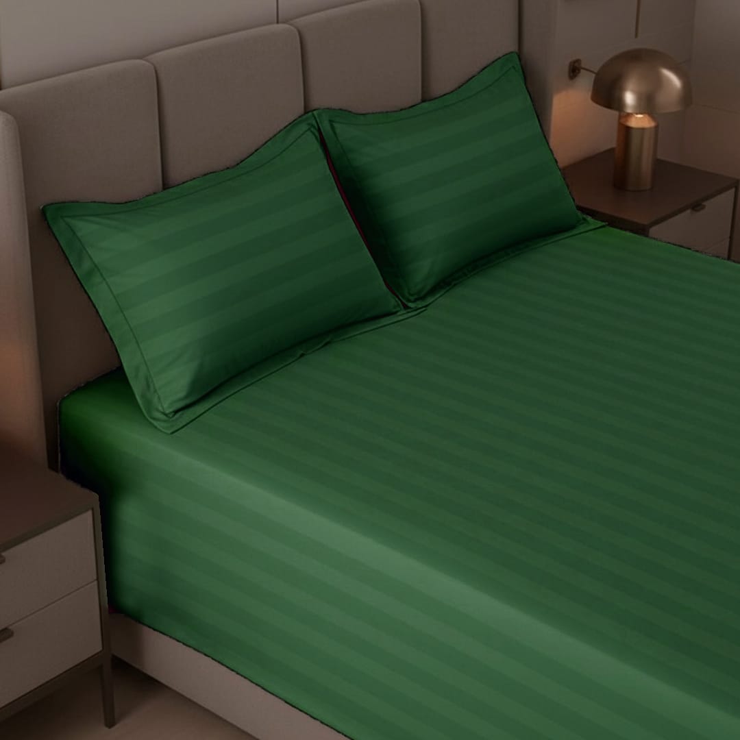 Cotton Sateen Stripe Bed Sheet 3 Pcs Green