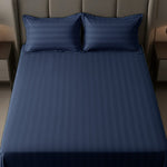 Cotton Sateen Stripe Bed Sheet 3 Pcs Navy Blue