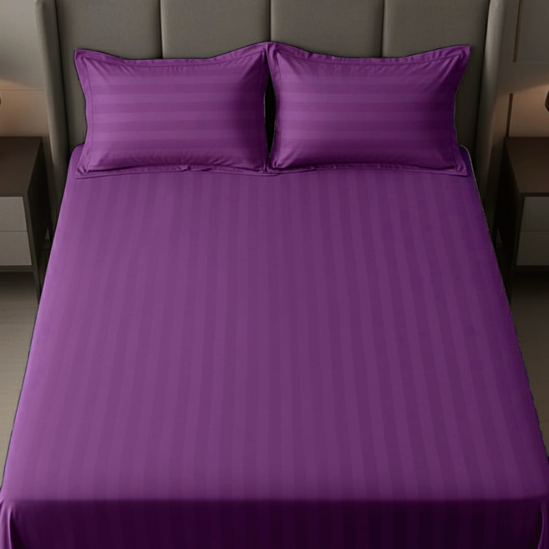 Cotton Sateen Stripe Bed Sheet 3 Pcs Purple