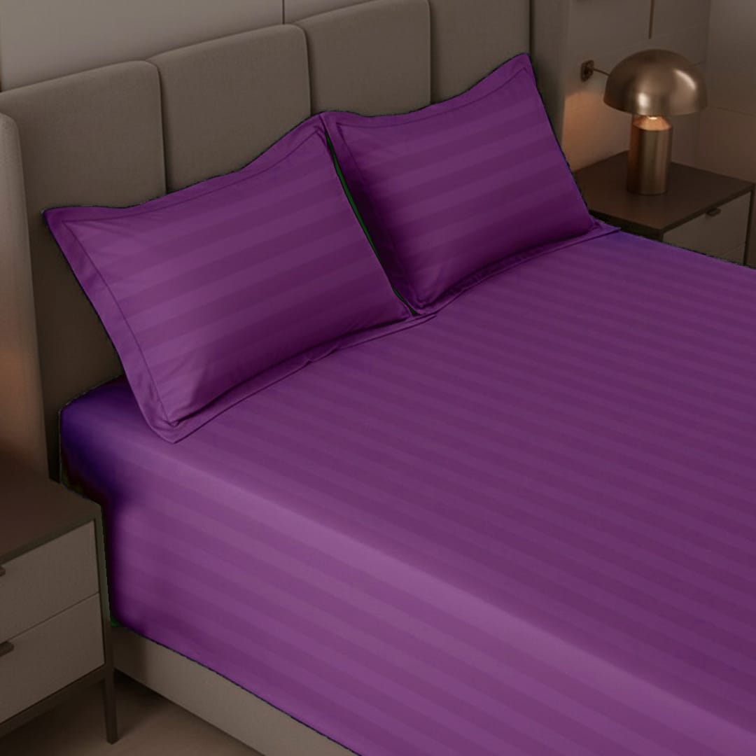 Cotton Sateen Stripe Bed Sheet 3 Pcs Purple