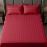 Cotton Sateen Stripe Bed Sheet 3 Pcs Red 