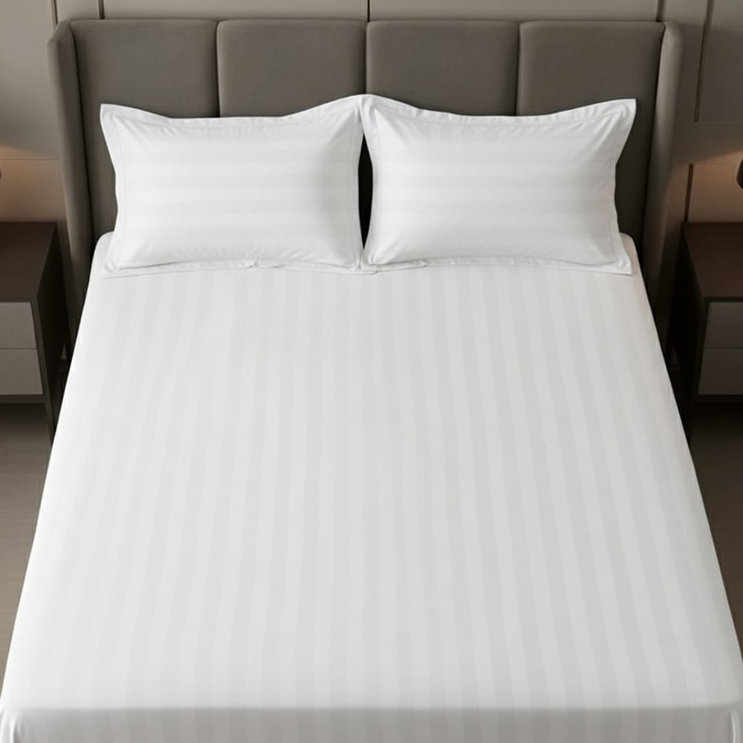 Cotton Sateen Stripe Bed Sheet 3 Pcs White 