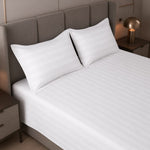 Cotton Sateen Stripe Bed Sheet 3 Pcs White 