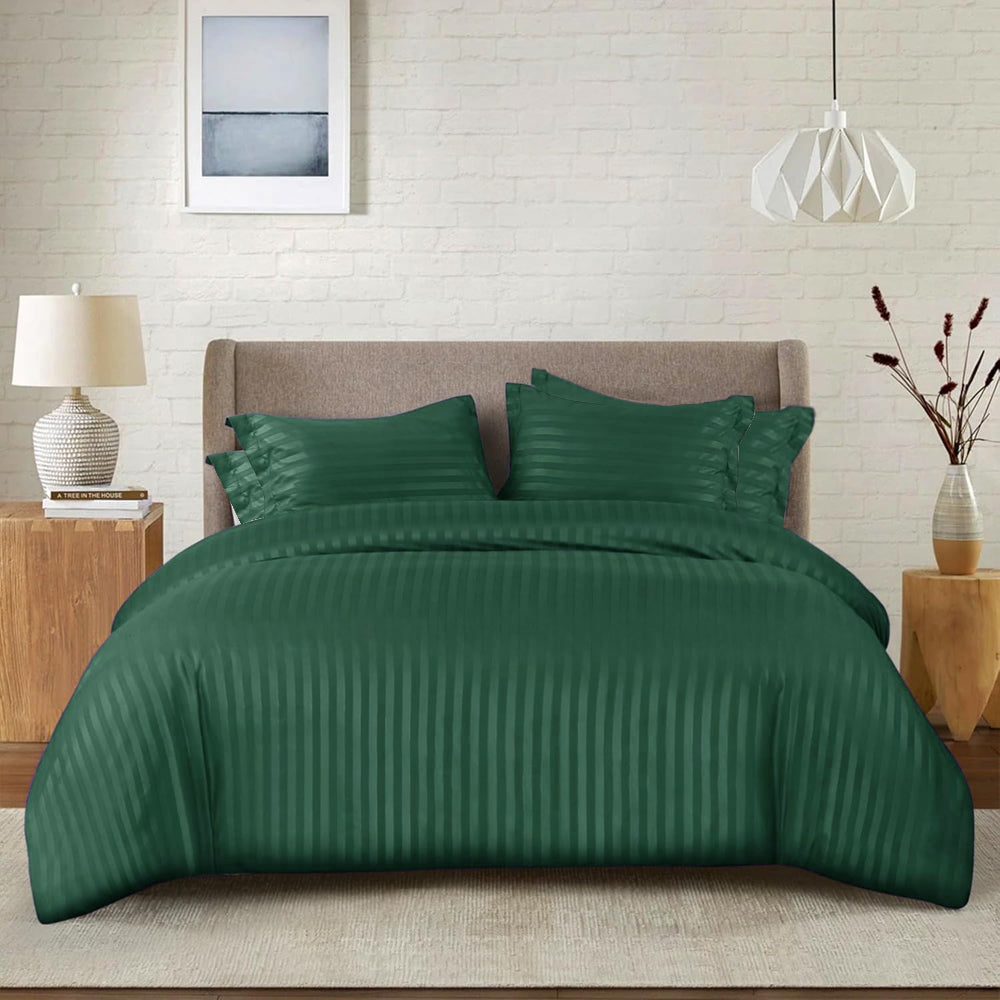 cotton satin stripe bed sheet set 6 pcs set emerald green 1 bed sheet set.