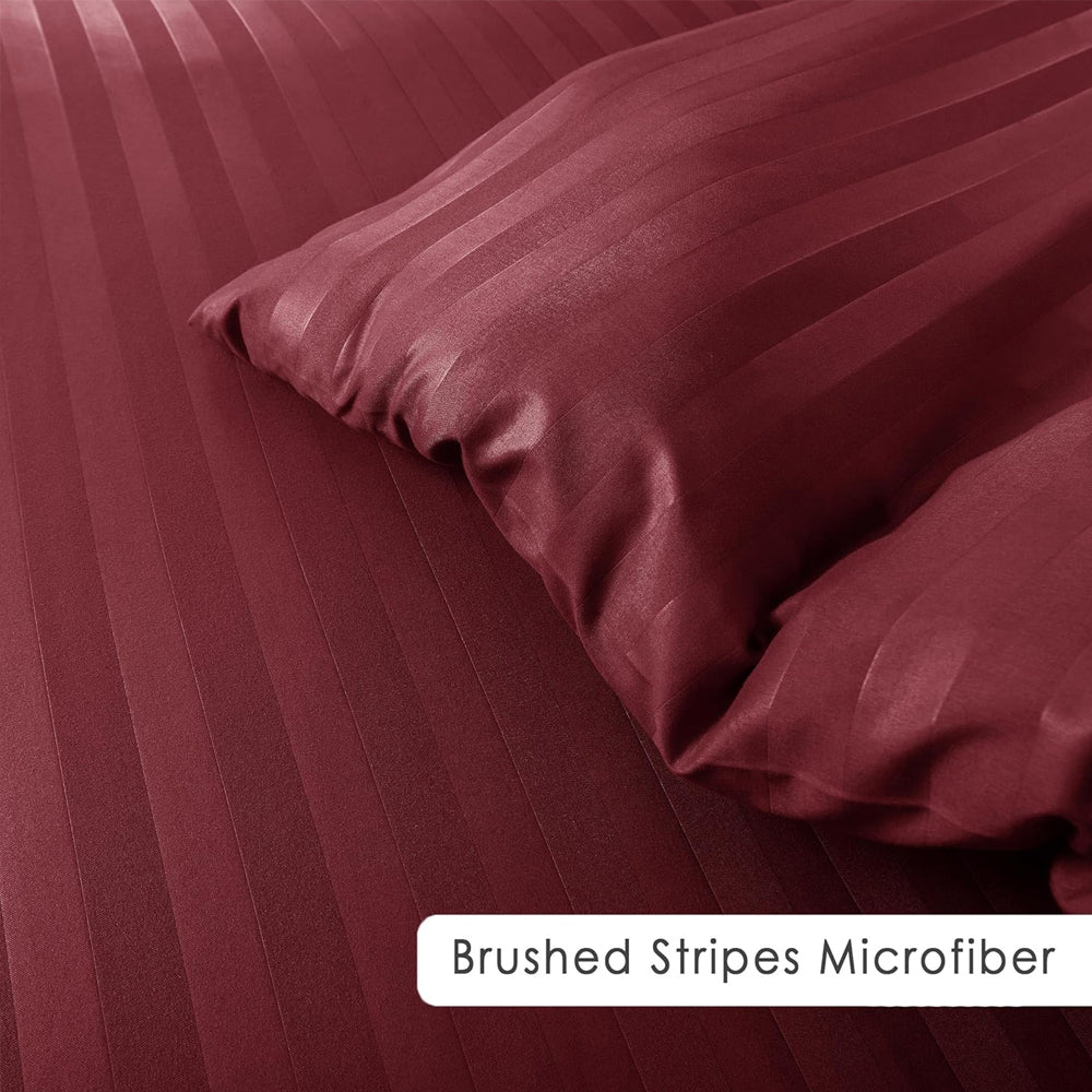 cotton satin stripe bed sheet set 6 pcs set maroon bed sheet set.