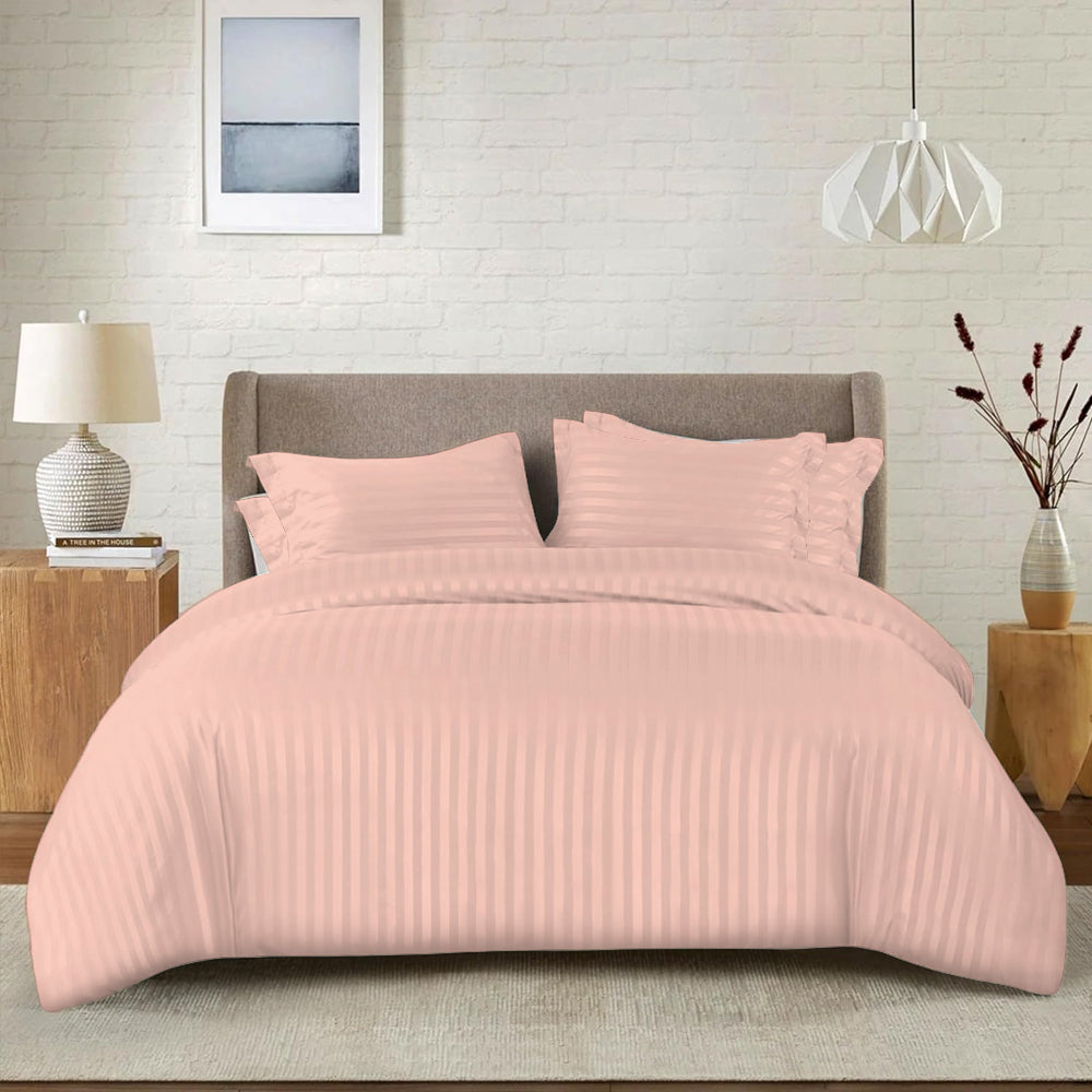 cotton satin stripe bed sheet set pink bed sheet set.