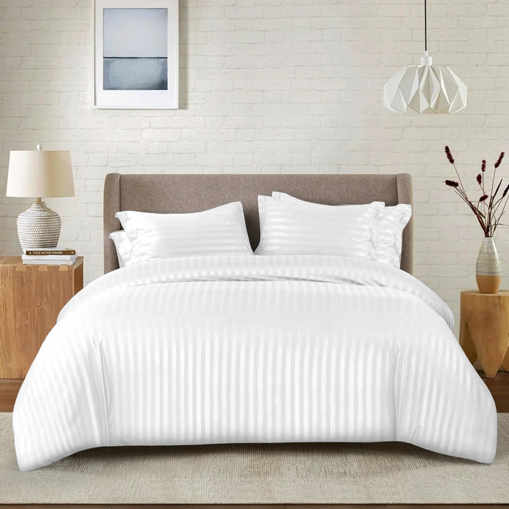 cotton satin stripe bed sheet set 6 pcs set white bed sheet set.