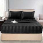 Cotton Sateen Stripe Fitted Sheet 3 Pcs Black