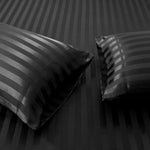 Cotton Sateen Stripe Fitted Sheet 3 Pcs Black