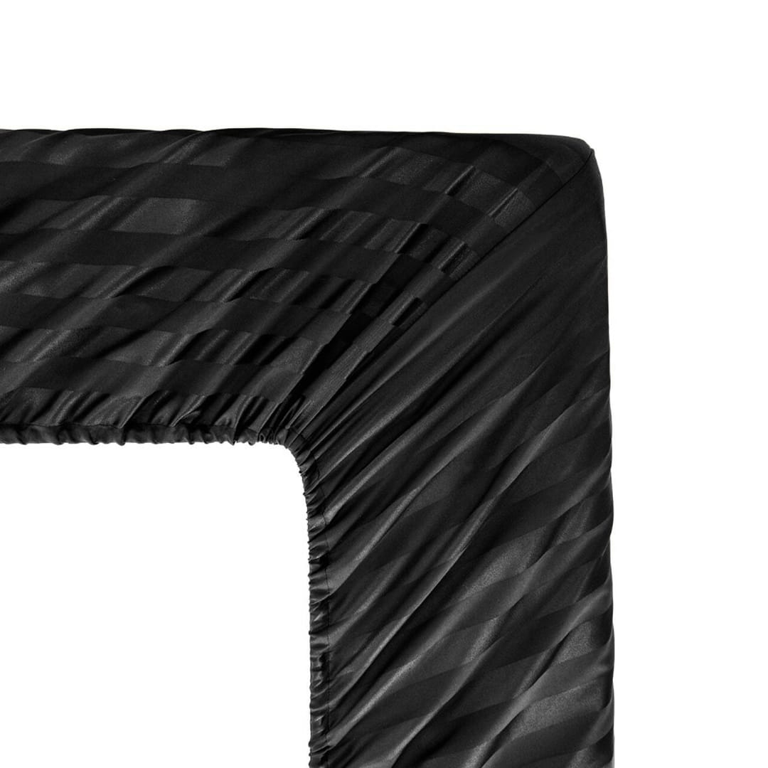 Cotton Sateen Stripe Fitted Sheet 3 Pcs Black