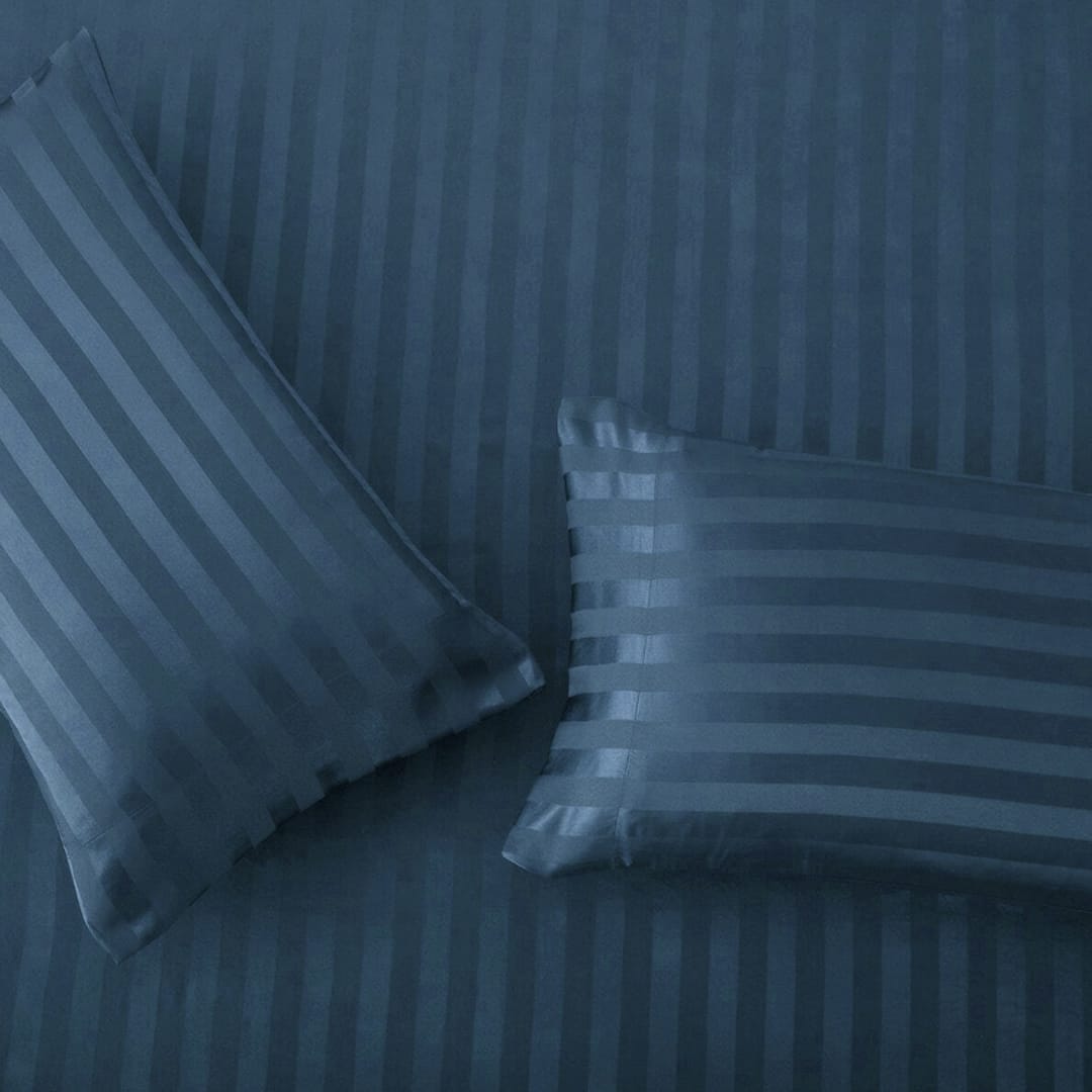 Cotton Sateen Stripe Fitted Sheet 3 Pcs Blue 