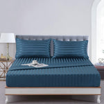 Cotton Sateen Stripe Fitted Sheet 3 Pcs Blue 