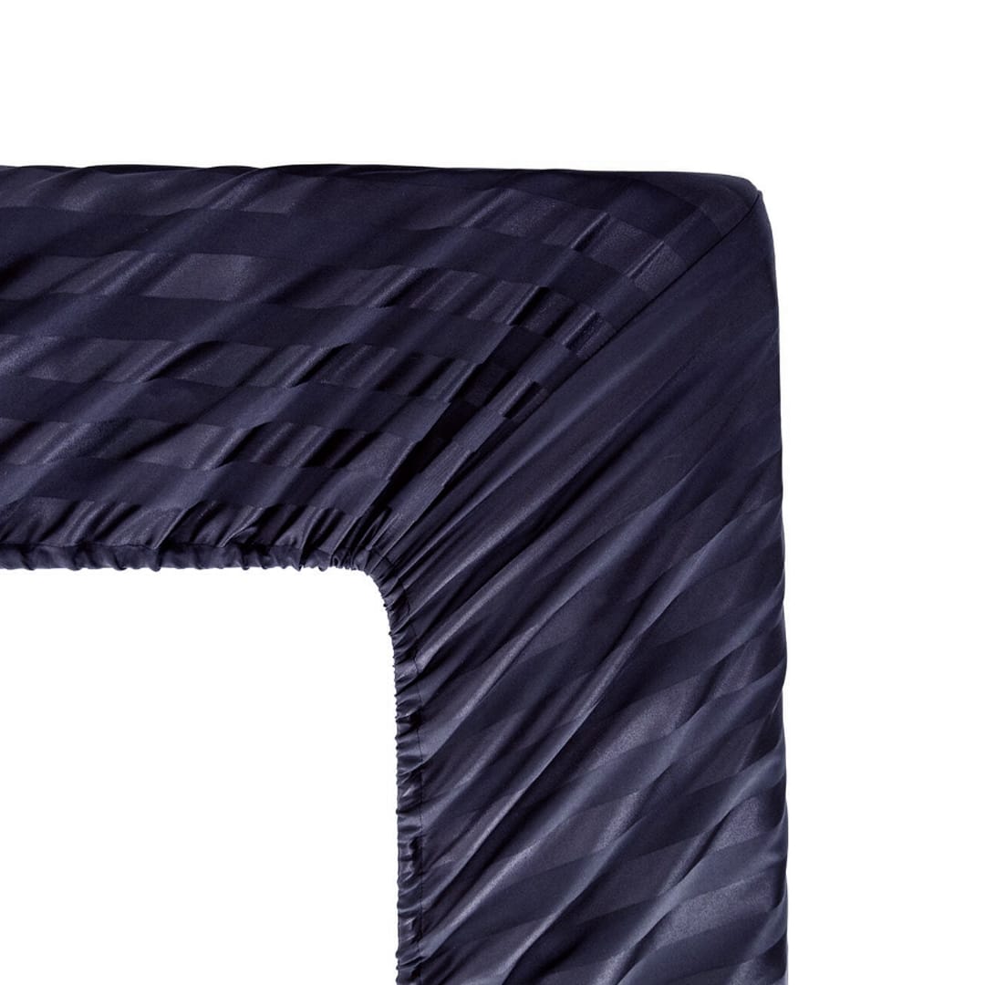 Cotton Sateen Stripe Fitted Sheet 3 Pcs Indigo 