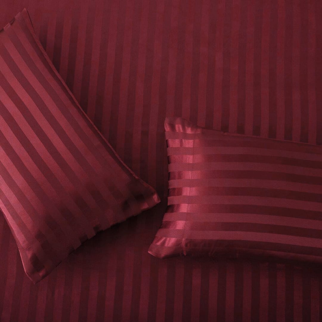 Cotton Sateen Stripe Fitted Sheet 3 Pcs Maroon 
