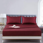 Cotton Sateen Stripe Fitted Sheet 3 Pcs Maroon 