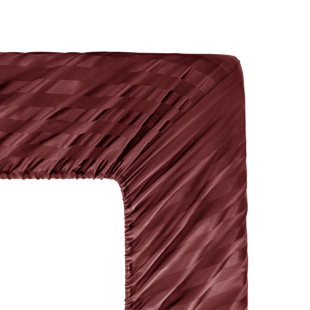 Cotton Sateen Stripe Fitted Sheet 3 Pcs Maroon 