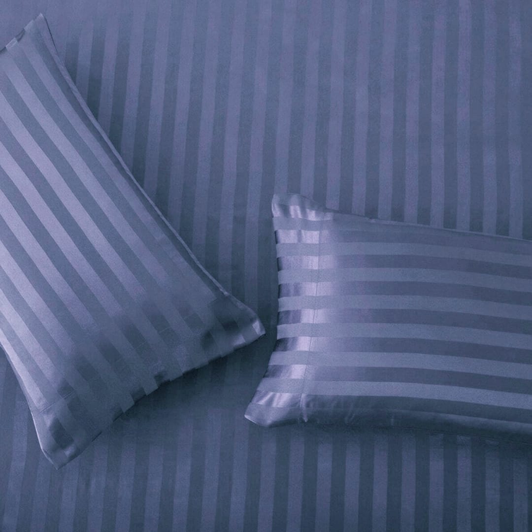 Cotton Sateen Stripe Fitted Sheet 3 Pcs Navy Blue