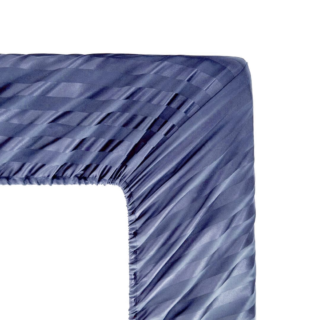 Cotton Sateen Stripe Fitted Sheet 3 Pcs Navy Blue