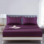 Cotton Sateen Stripe Fitted Sheet 3 Pcs Purple