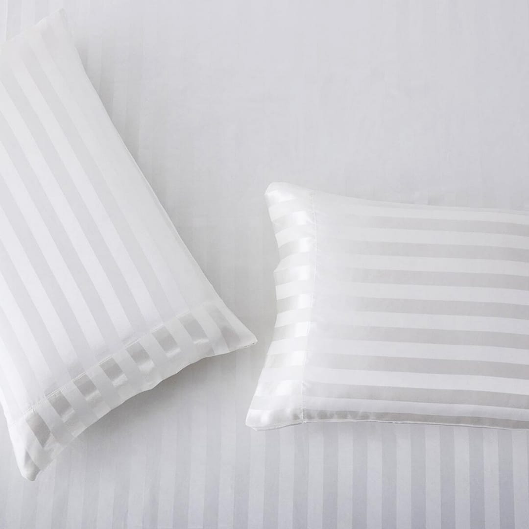 Cotton Sateen Stripe Fitted Sheet 3 Pcs White