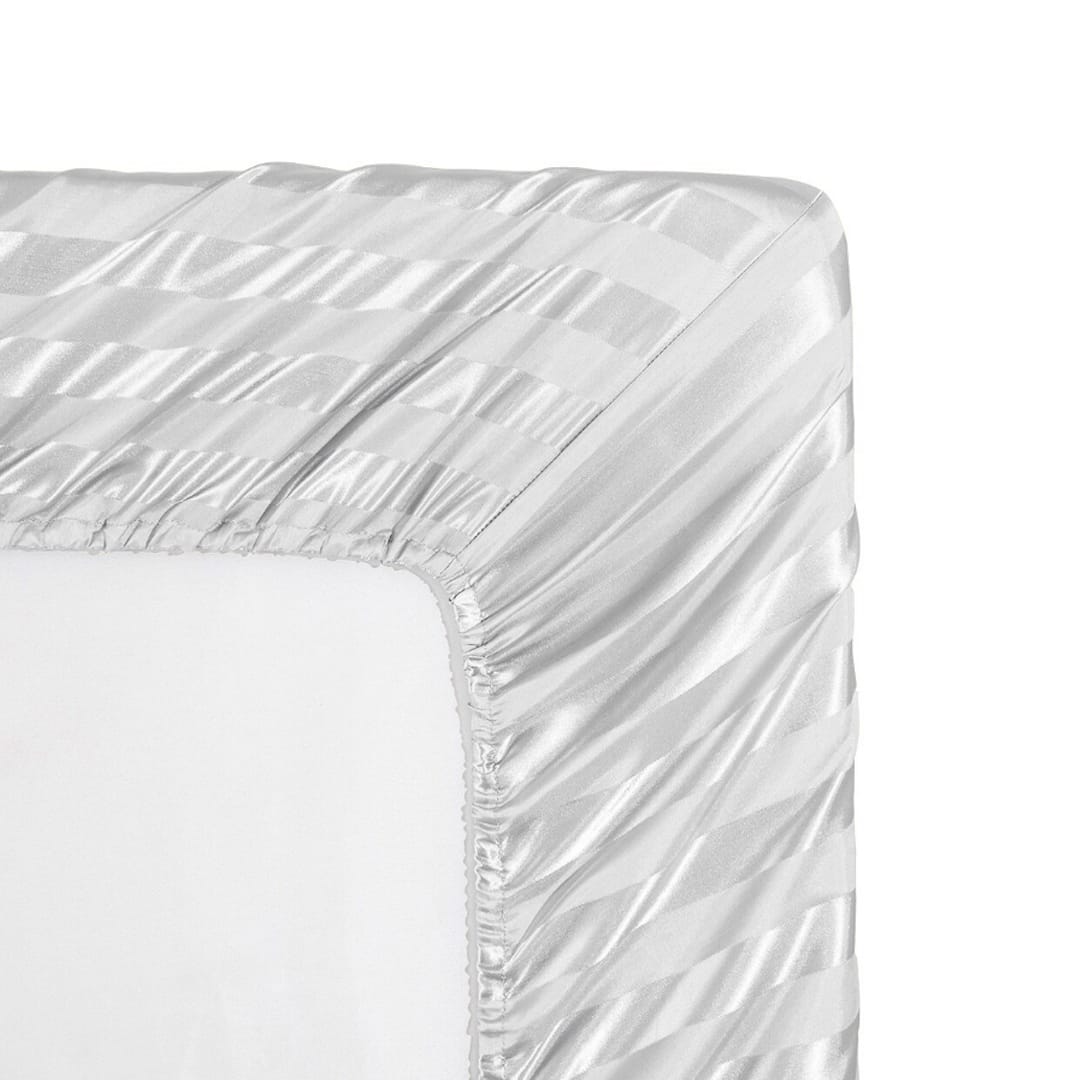 Cotton Sateen Stripe Fitted Sheet 3 Pcs White