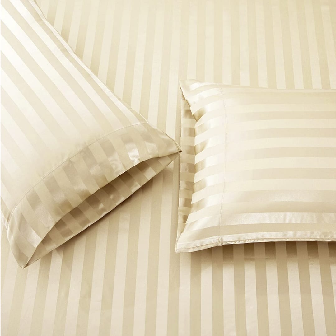 Cotton Sateen Stripe Fitted Sheet 3 Pcs off-white