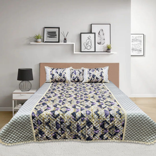 Digital Quilted Bed Spread - 4 Pcs - SilkEmb