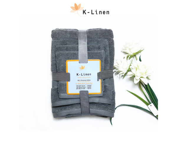 K-Linen Towel Set 4 Pcs - Grey