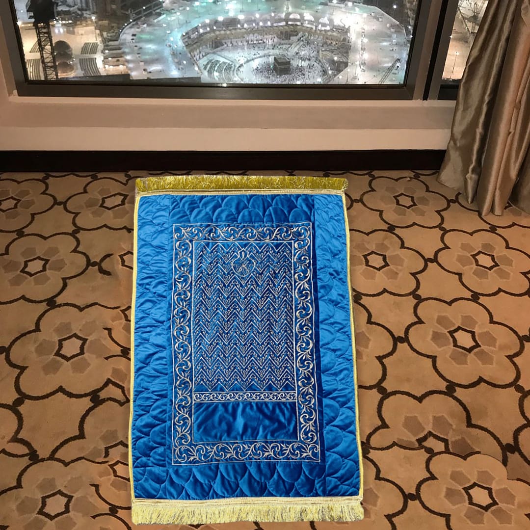 embroided velvet prayer mat blue