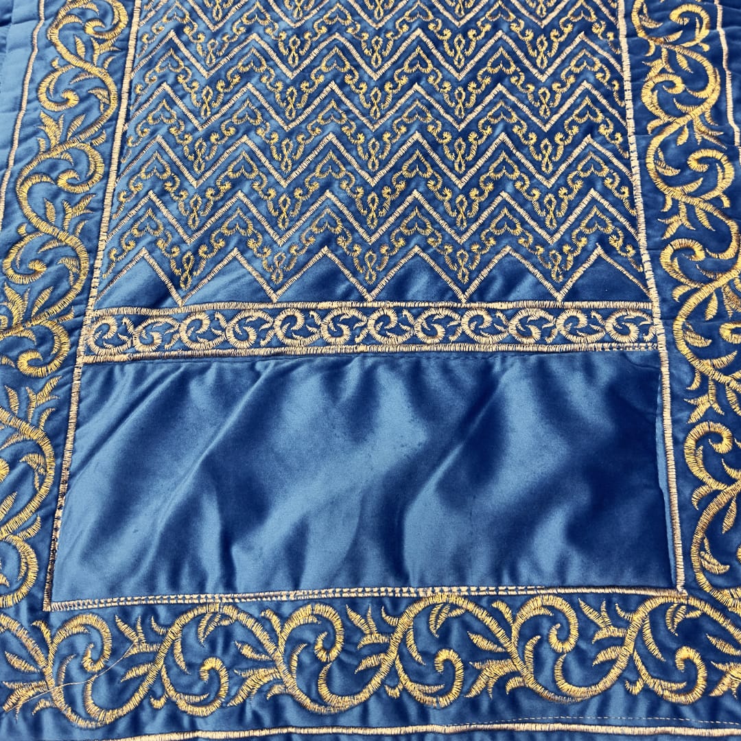 embroided velvet prayer mat blue