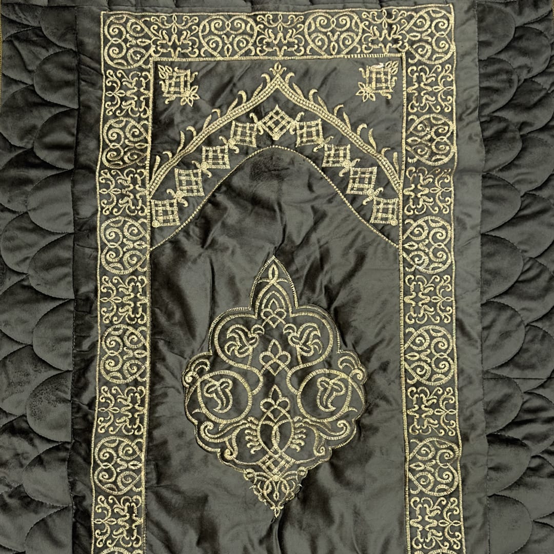 embroided velvet prayer mat dark grey