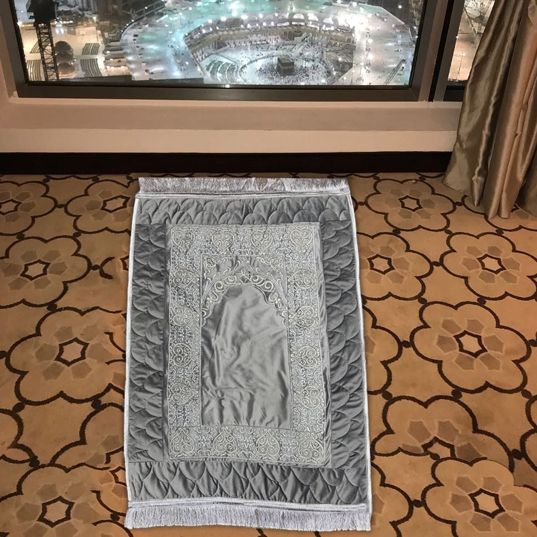 embroided velvet prayer mat grey