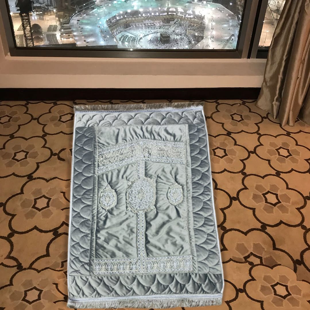 embroided velvet prayer mat grey quilted