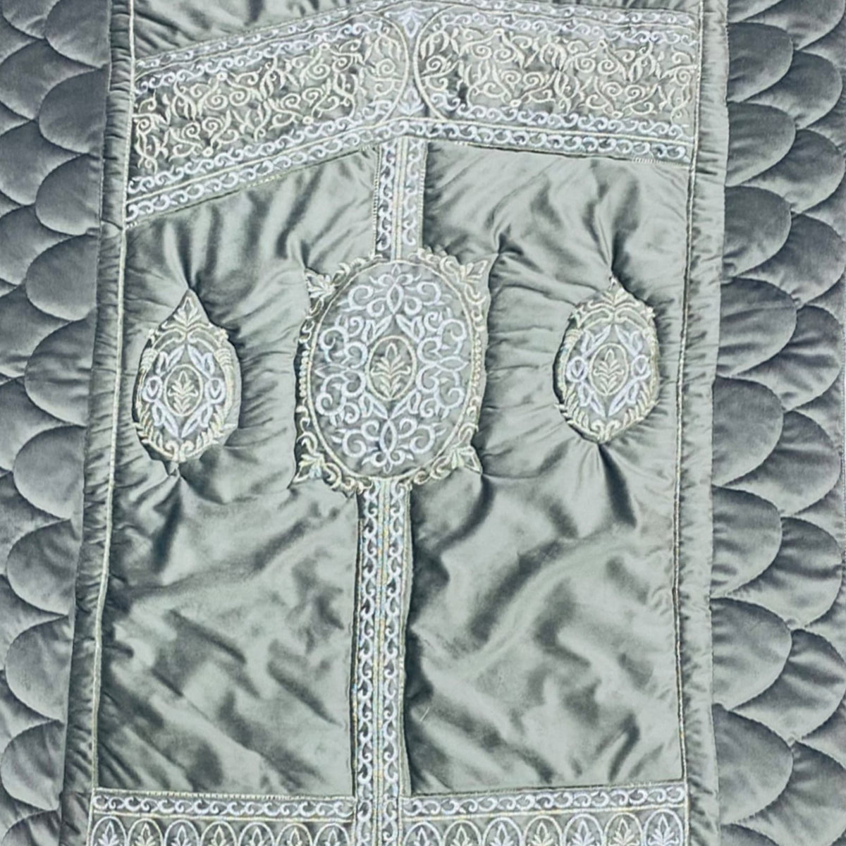 embroided velvet prayer mat grey quilted
