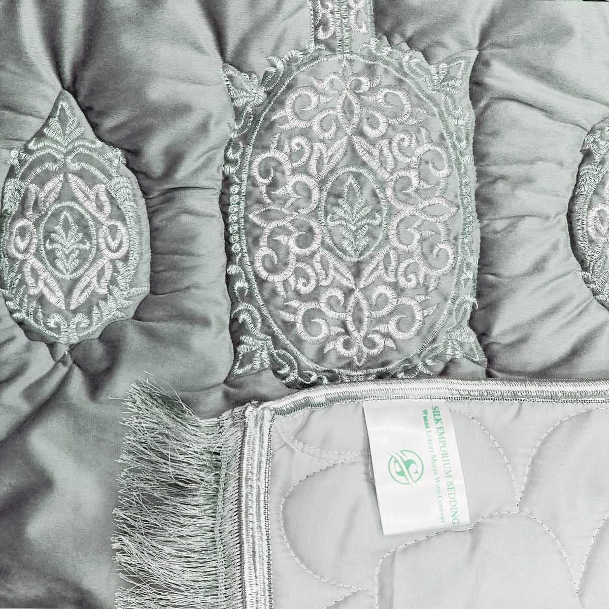 embroided velvet prayer mat grey quilted