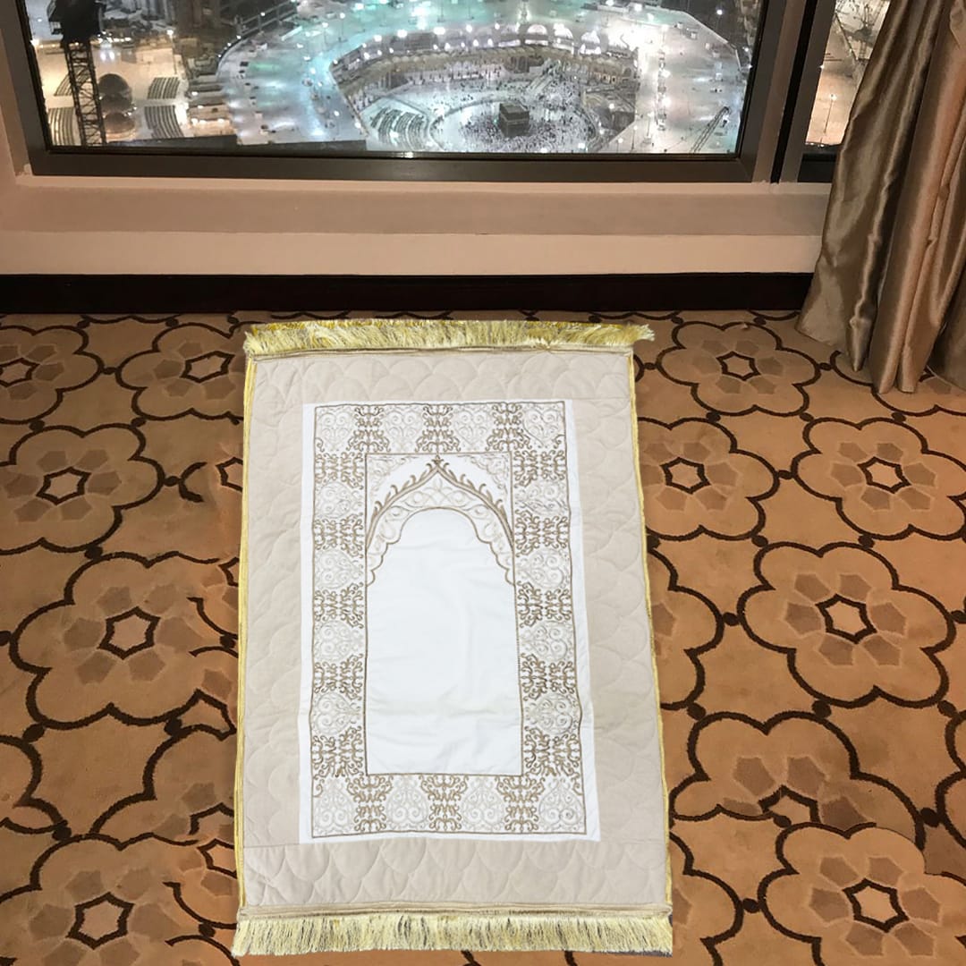 embroided velvet prayer mat off white