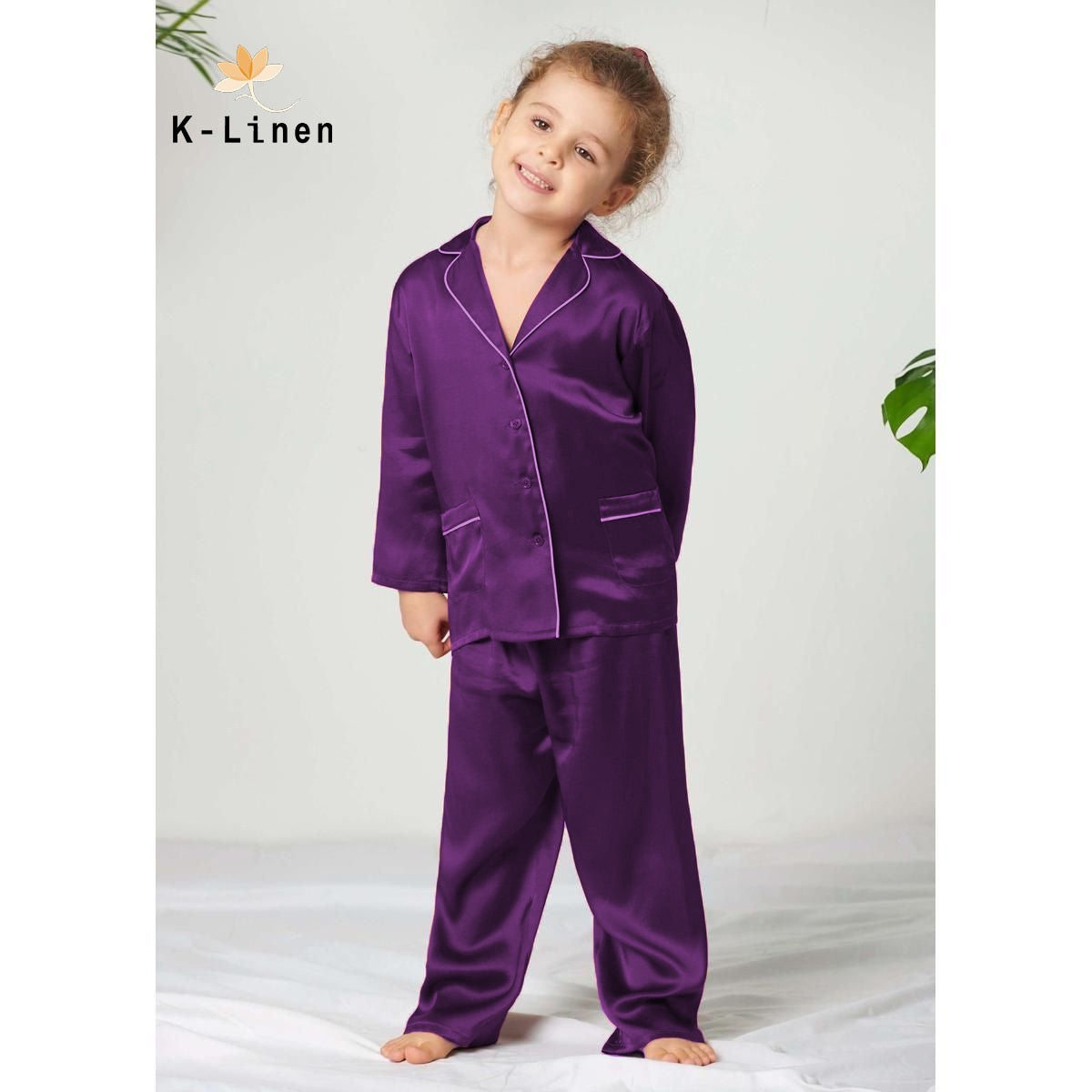 Kids Silk Night Suit - Purple